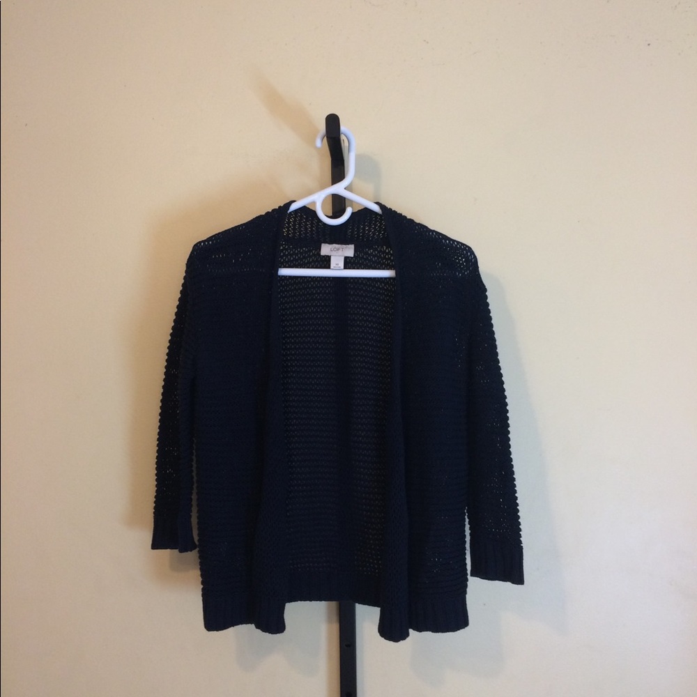Loft Navy Blue Sweater Open Front 3/4 Sleeve XS